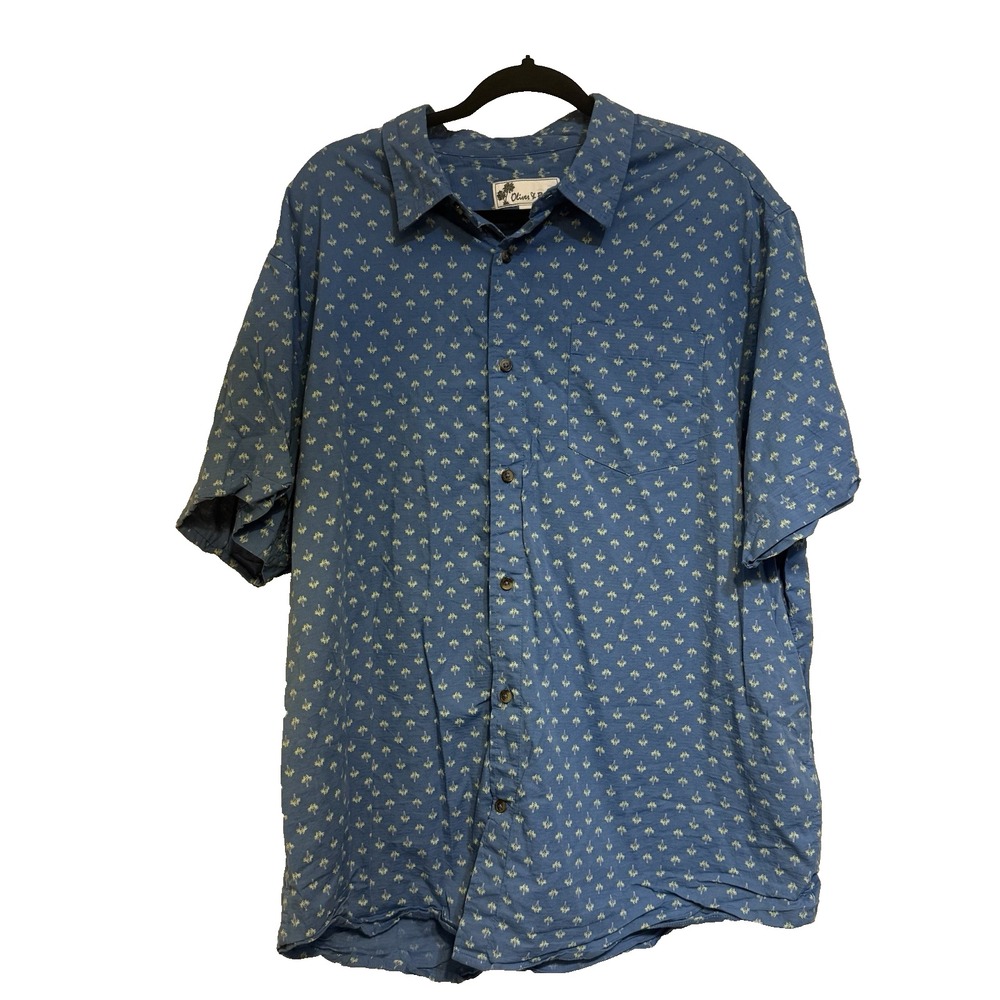Oliver & Burke Men's XXL Palm Tree‎ Tropical Button-Up Shirt Blue Cotton Blend